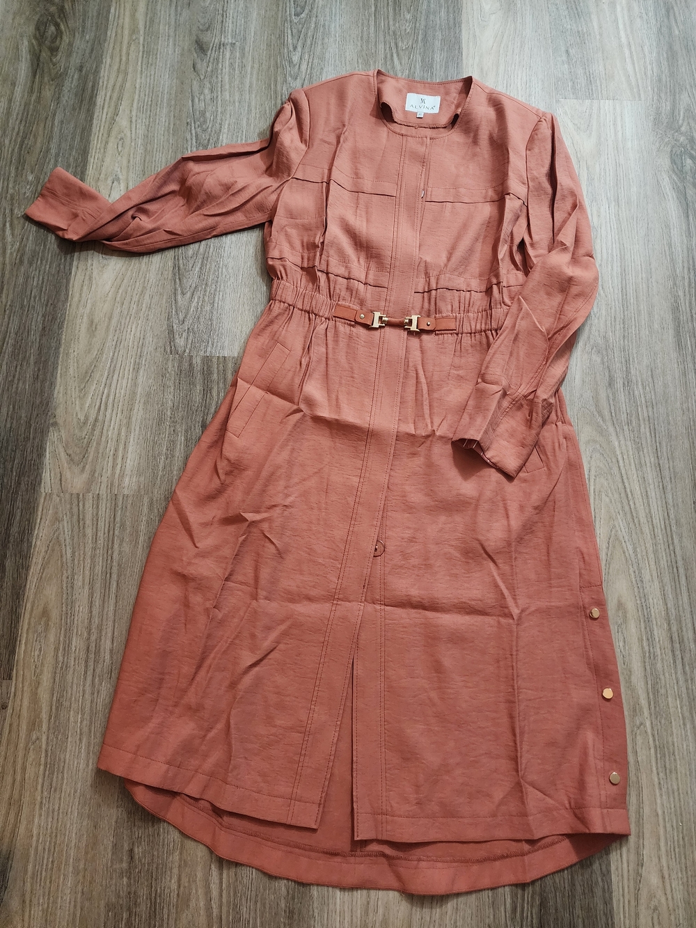 Alvina Valenta Rust Long-Sleeve Midi Dress with Waist Accent